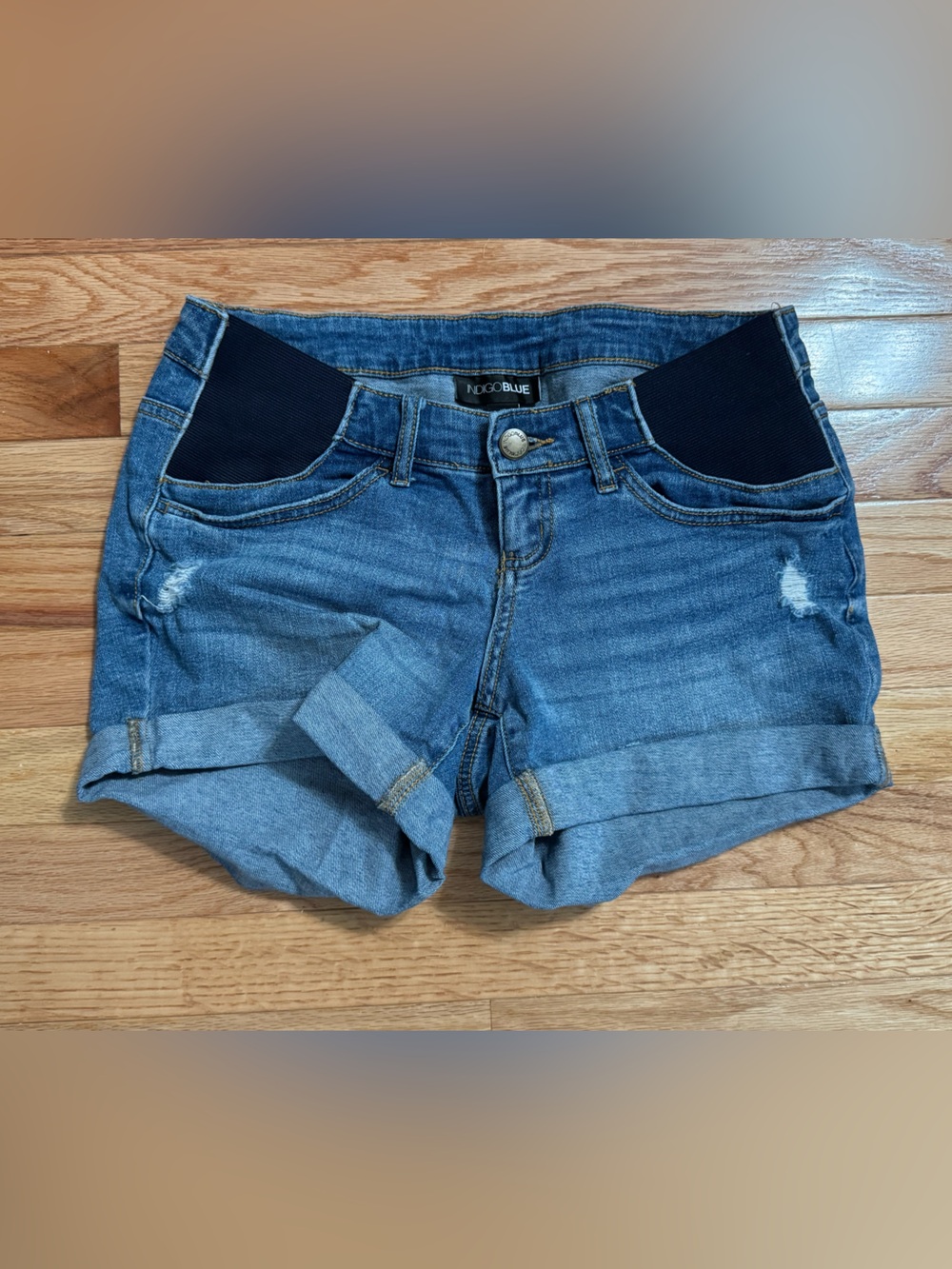 Indigo Blue Women's Maternity Postpartum Denim Shorts